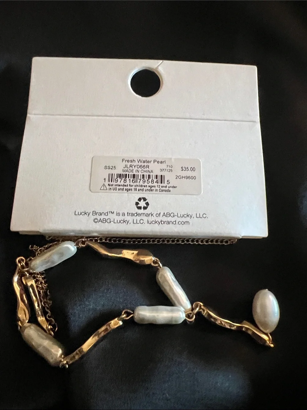 Lucky Brand Gold Tone Necklace with White Freshwater Pearl Drops - Picture 3 of 3